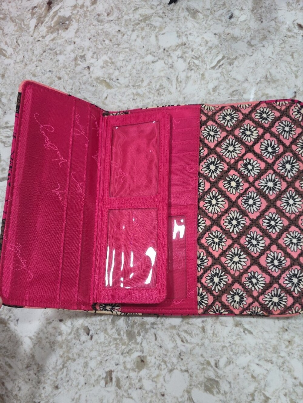 Vera Bradley Pink, Brown & Cream Floral Quilted Phone Wallet - Picture 3 of 4